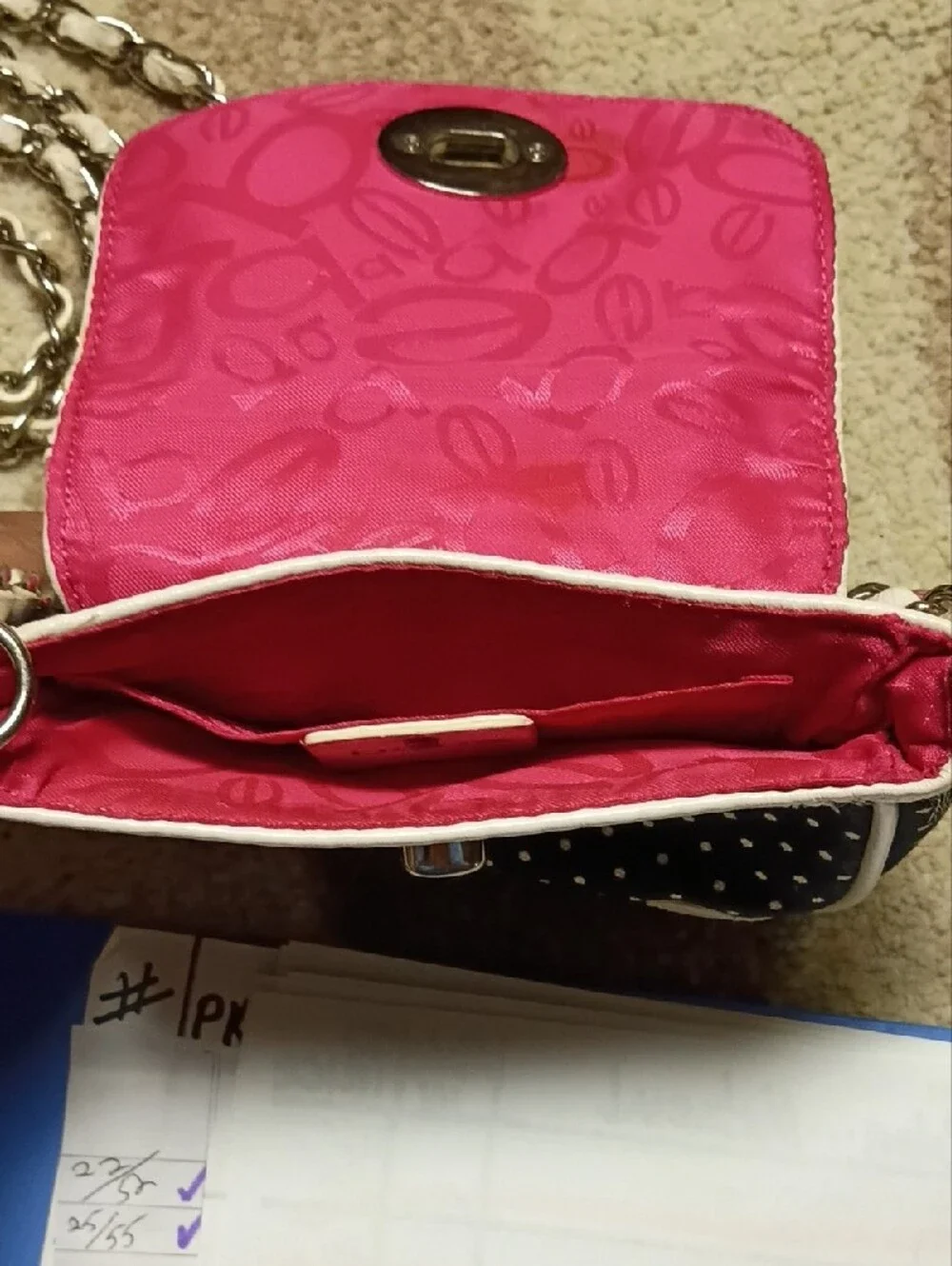 A303 bebe Black Polka Dot Crossbody Bag with White Trim